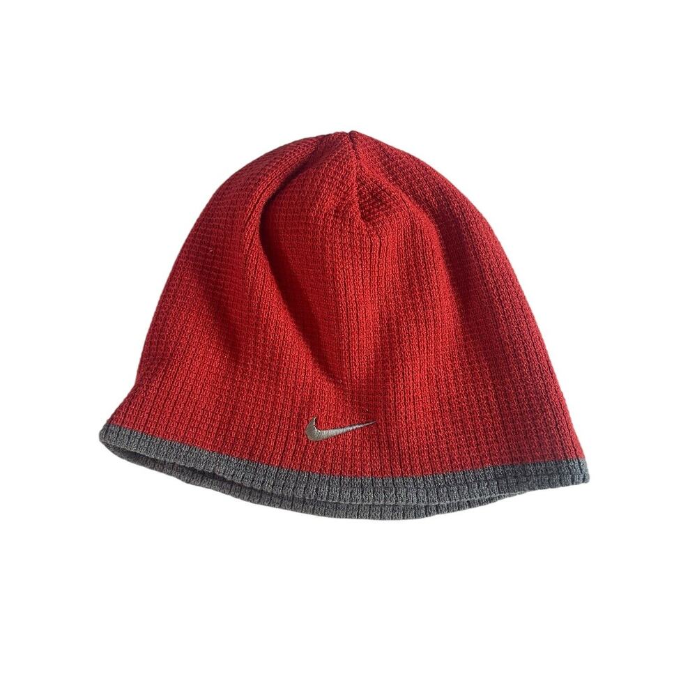 Nike Reversible Knitted Beanie W/Swoosh Logo One Size Red And Grey